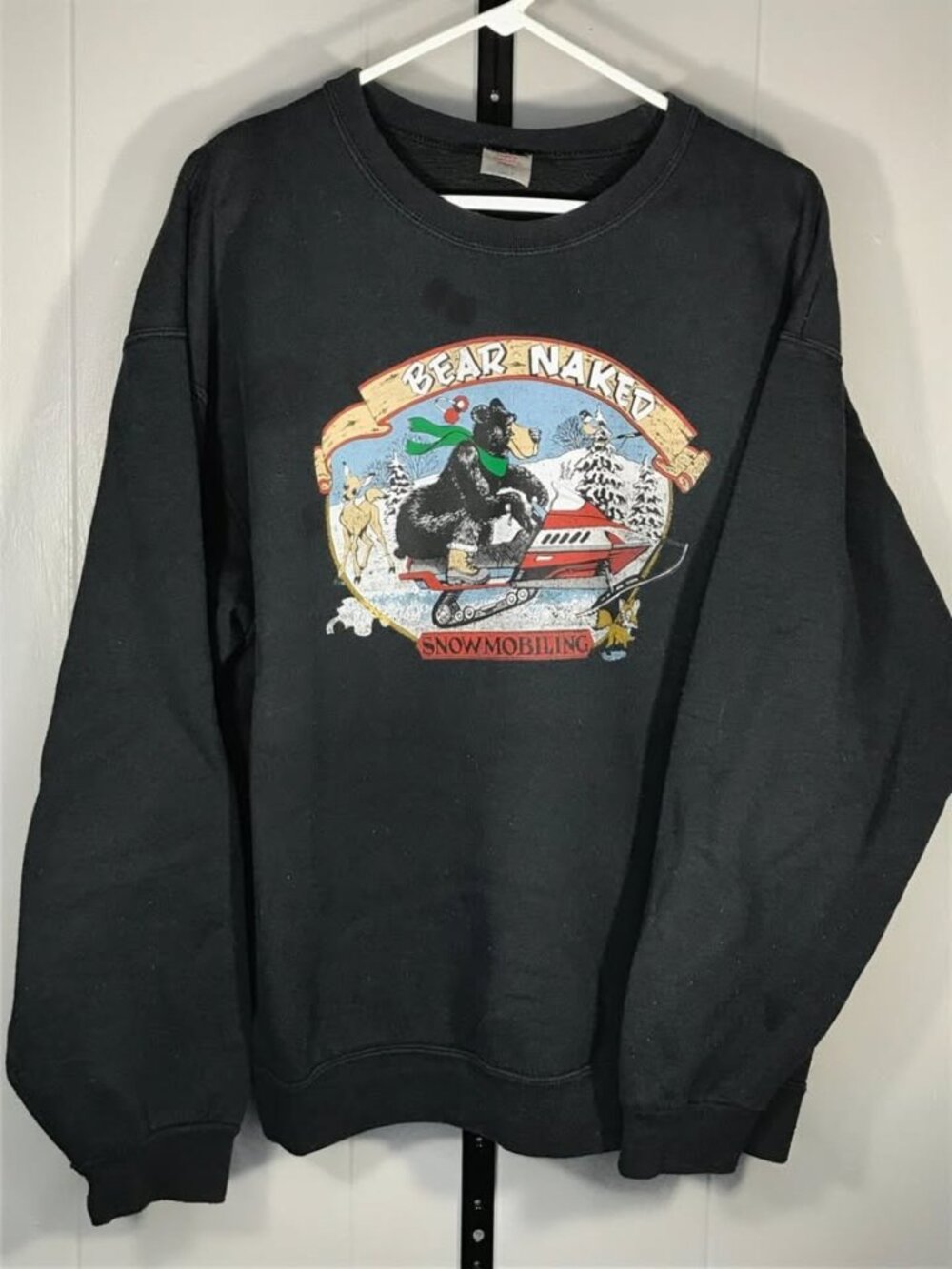 Vintage snowmobile Funny Parody Bear Crewneck Sweater mens sz XL